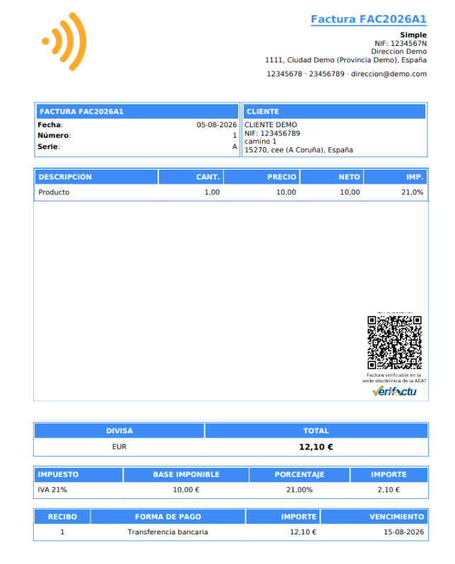 GesDix Factura PDF Verifactu Oficial AEAT