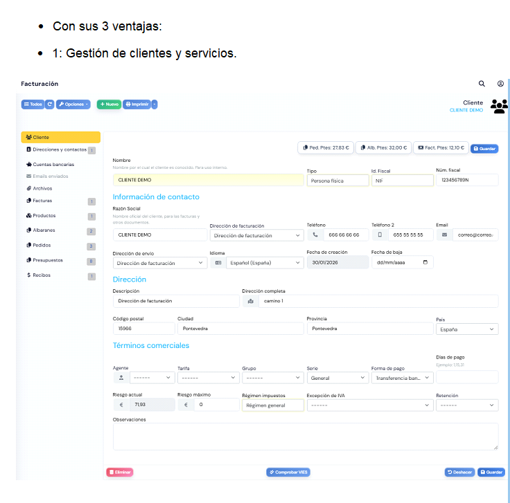 GesDix Ventaja 1 - Gestión de clientes y servicios
