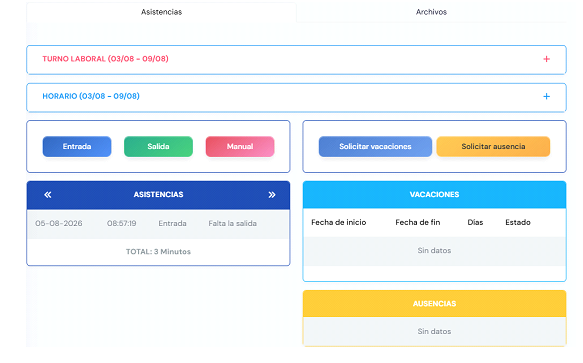 GesDix Panel de Fichaje RRHH Asistencias Vacaciones Ausencias